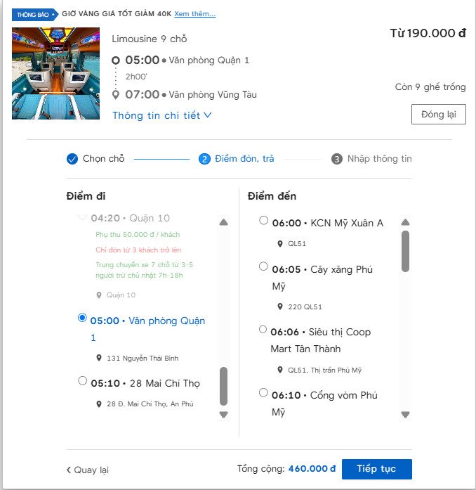 Xác nhận thông tin đặt vé xe tuyến Hồ Tràm