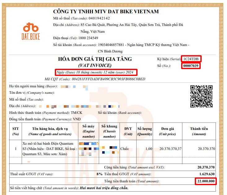Xác nhận thông tin tài sản từ hóa đơn mua xe