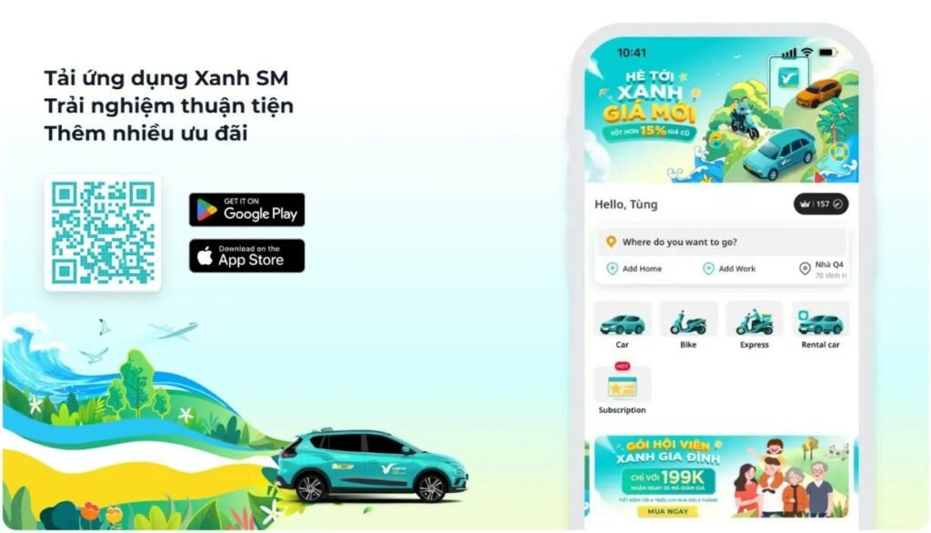 Xe điện Xanh SM đưa đón khách hàng đến điểm trung chuyển của nhà xe Ngọc Sơn một cách nhanh chóng