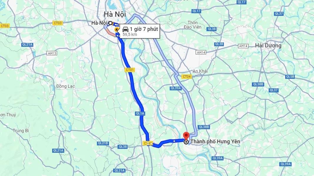 hình ảnh xe Thái Đăng Long chạy tuyến Yên Nghĩa Hưng Yên