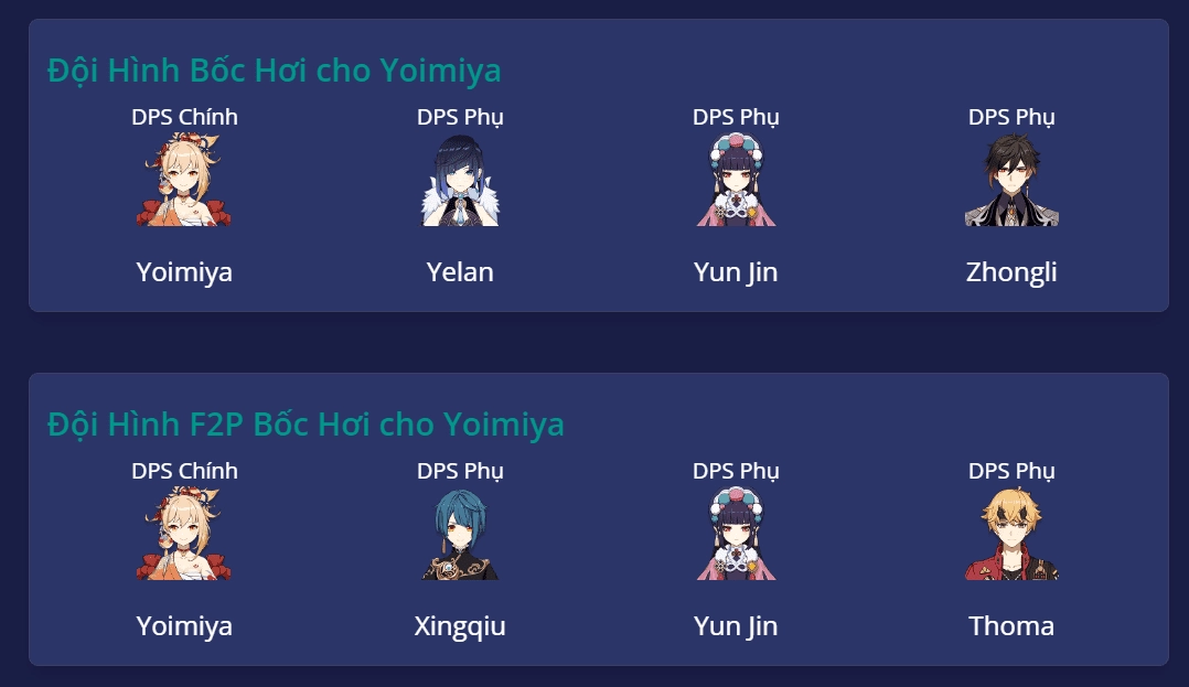 Đội hình Yoimiya tối ưu