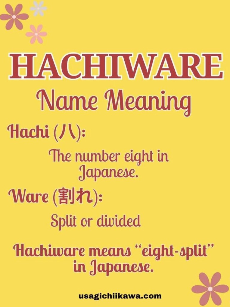 Hachiware Name Meaning, defining hachi as eight and ware as split.